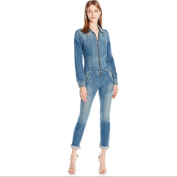 denim zip front jumpsuit